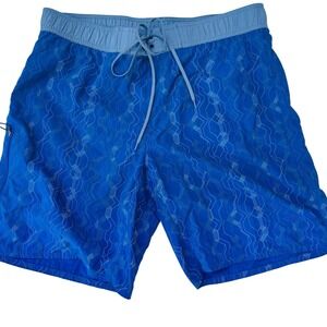 The North Face Mens Large Blue Geometric Print Board Shorts Lined Swim Trunks